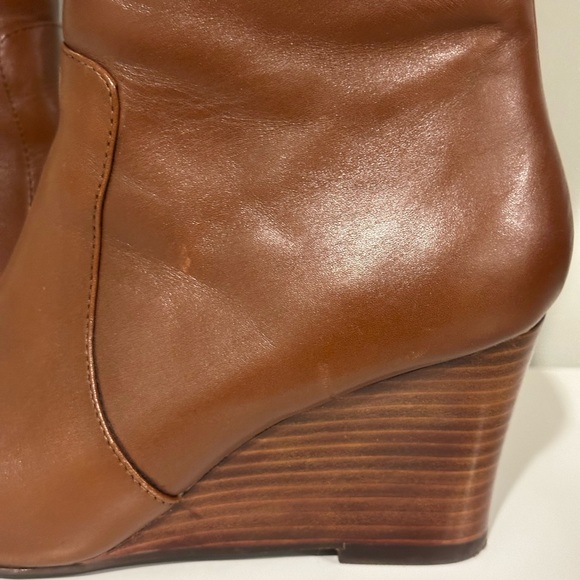 Nine West Tan Tall Leather UpperTextile Lining  Wedge Wide Calf Boots  Sz 7.5 - Picture 7 of 13